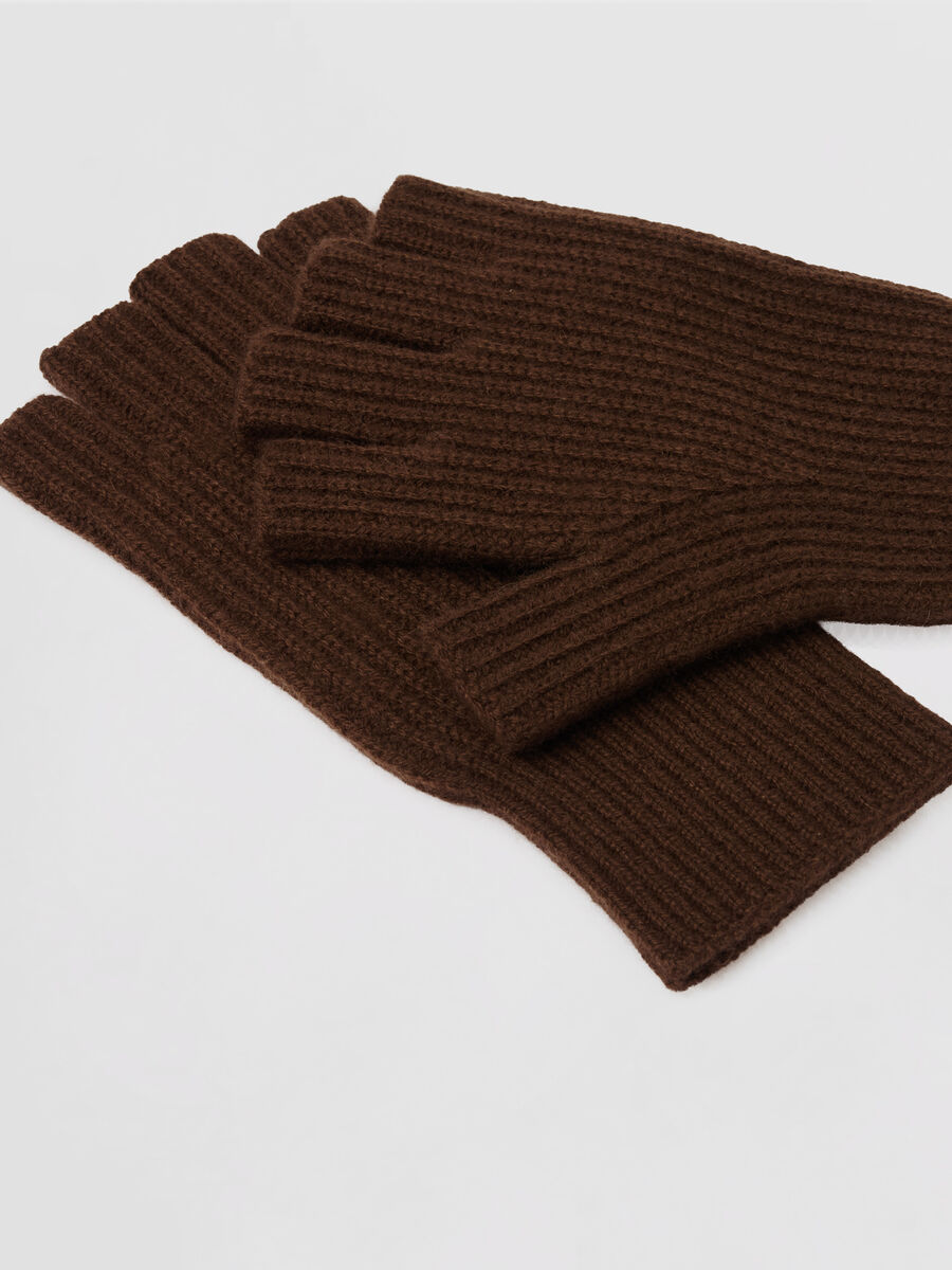 Rib-Knit Cashmere Fingerless Gloves image number 1