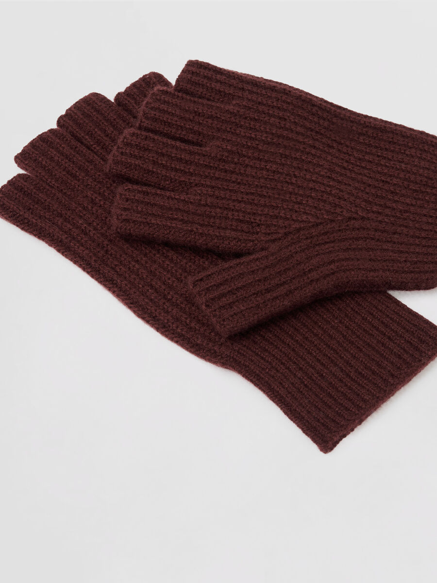 Rib-Knit Cashmere Fingerless Gloves image number 1