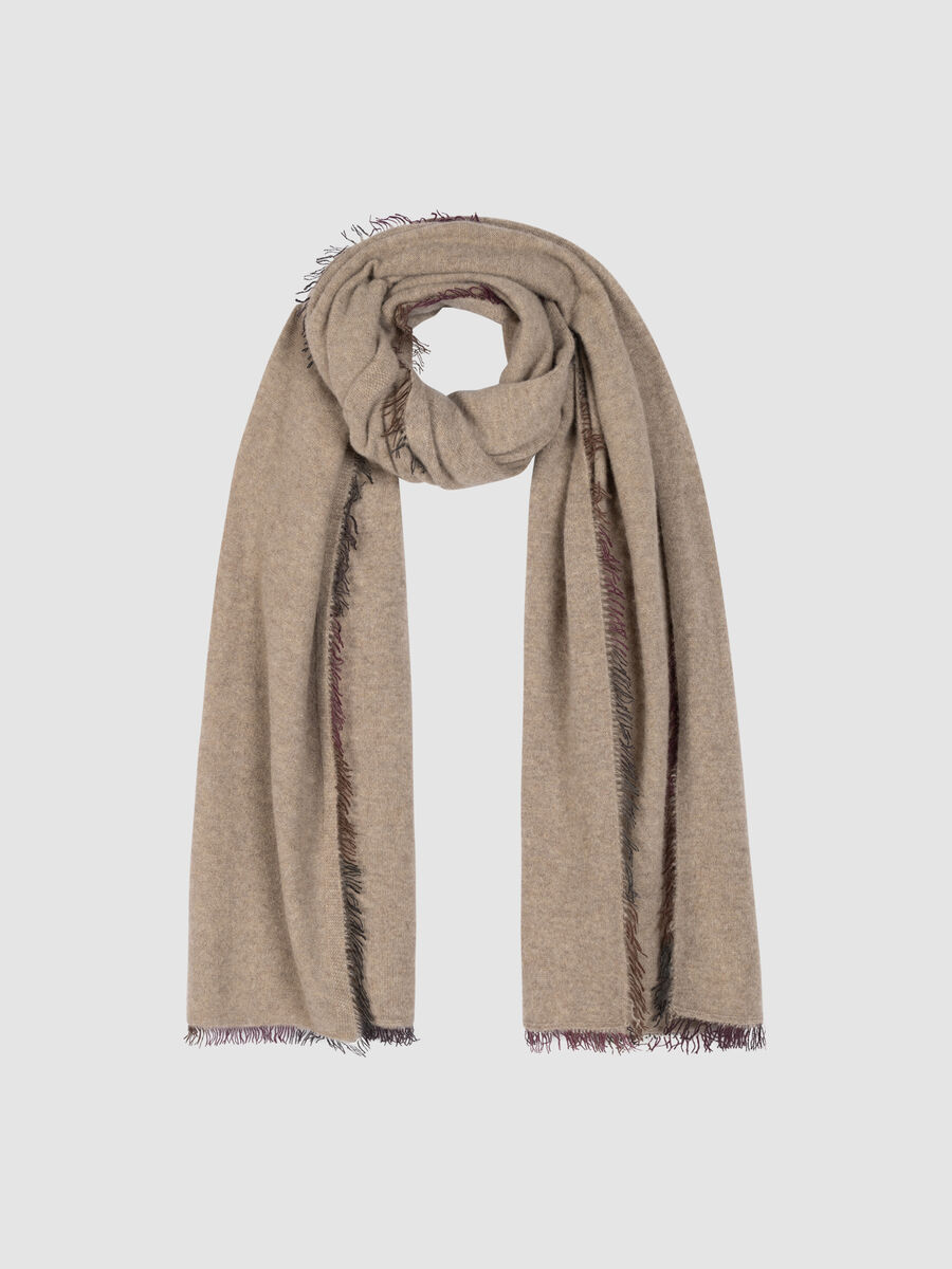 Fine-Knit Cashmere Long Scarf with Painted Fringes image number 0