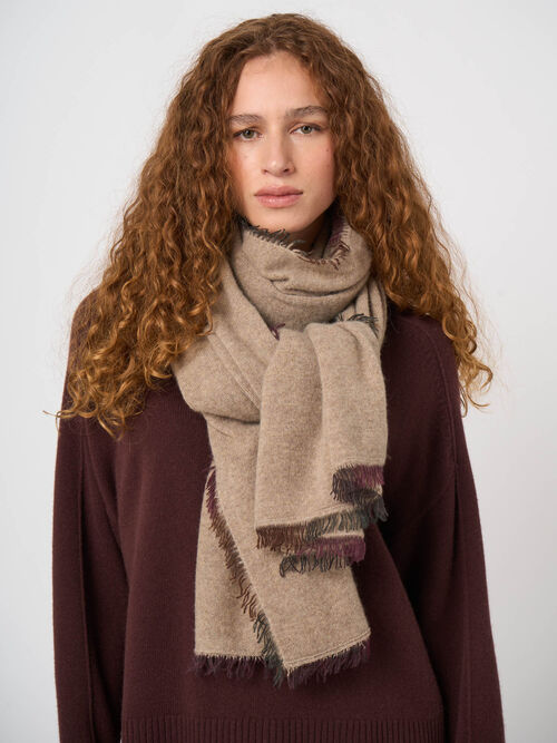 Fine-Knit Cashmere Long Scarf with Painted Fringes