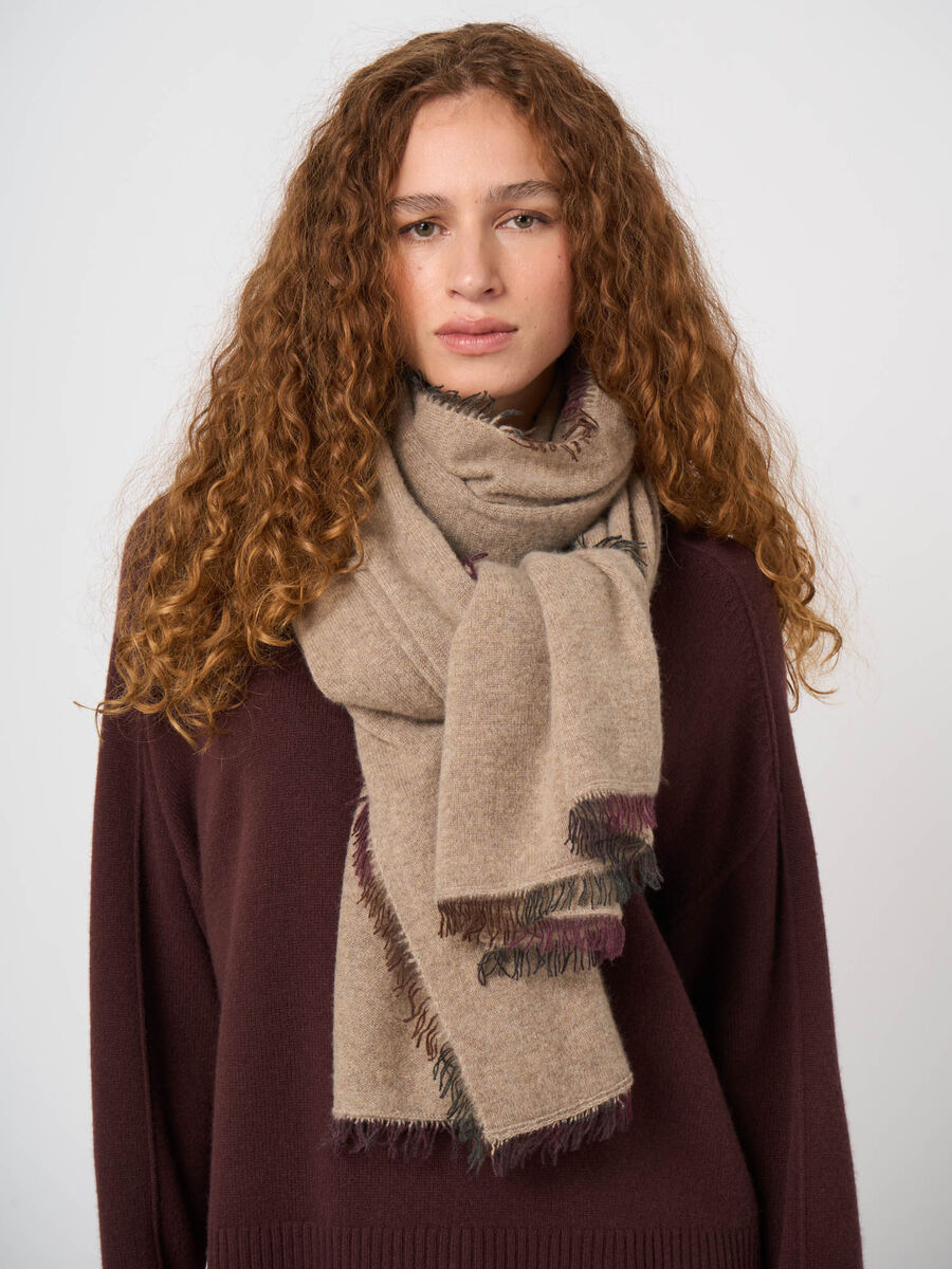 Fine-Knit Cashmere Long Scarf with Painted Fringes image number 1