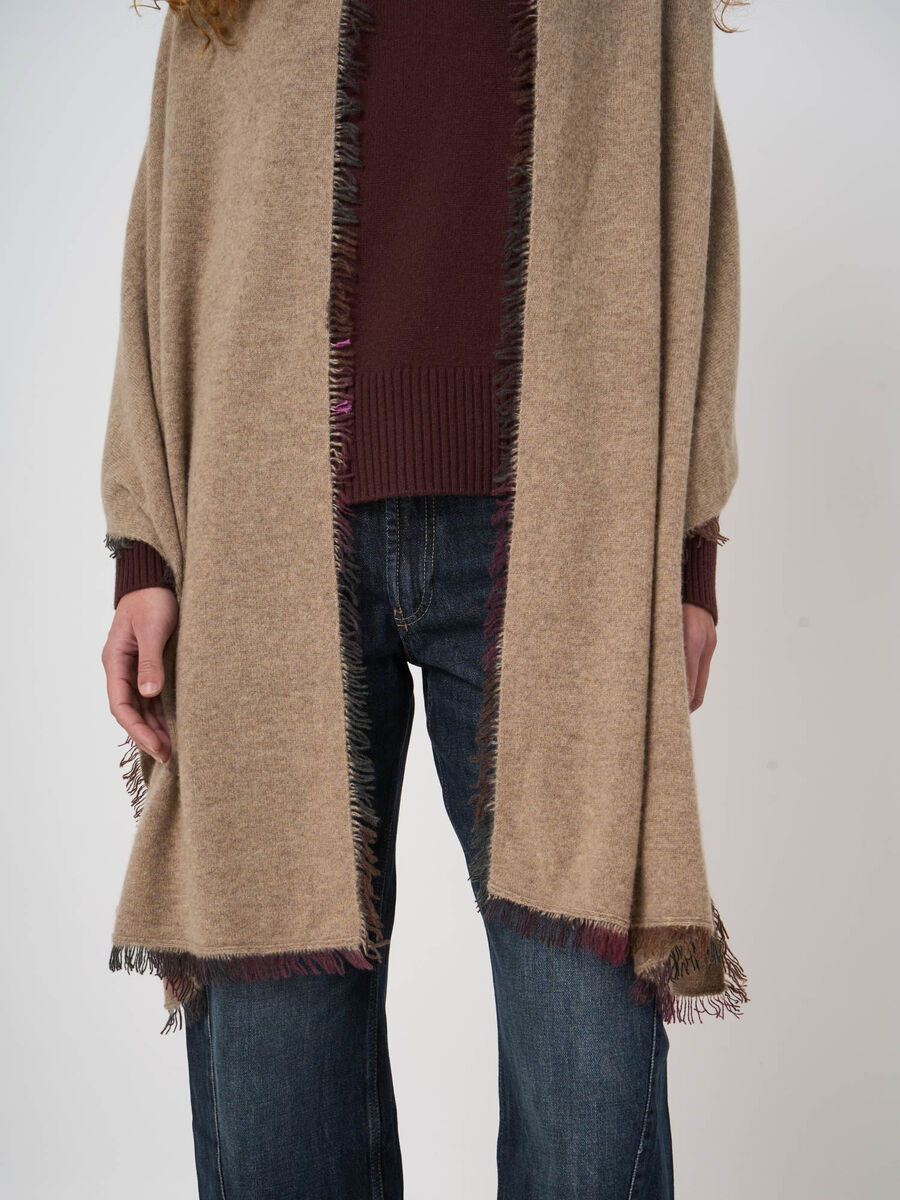 Fine-Knit Cashmere Long Scarf with Painted Fringes image number 2