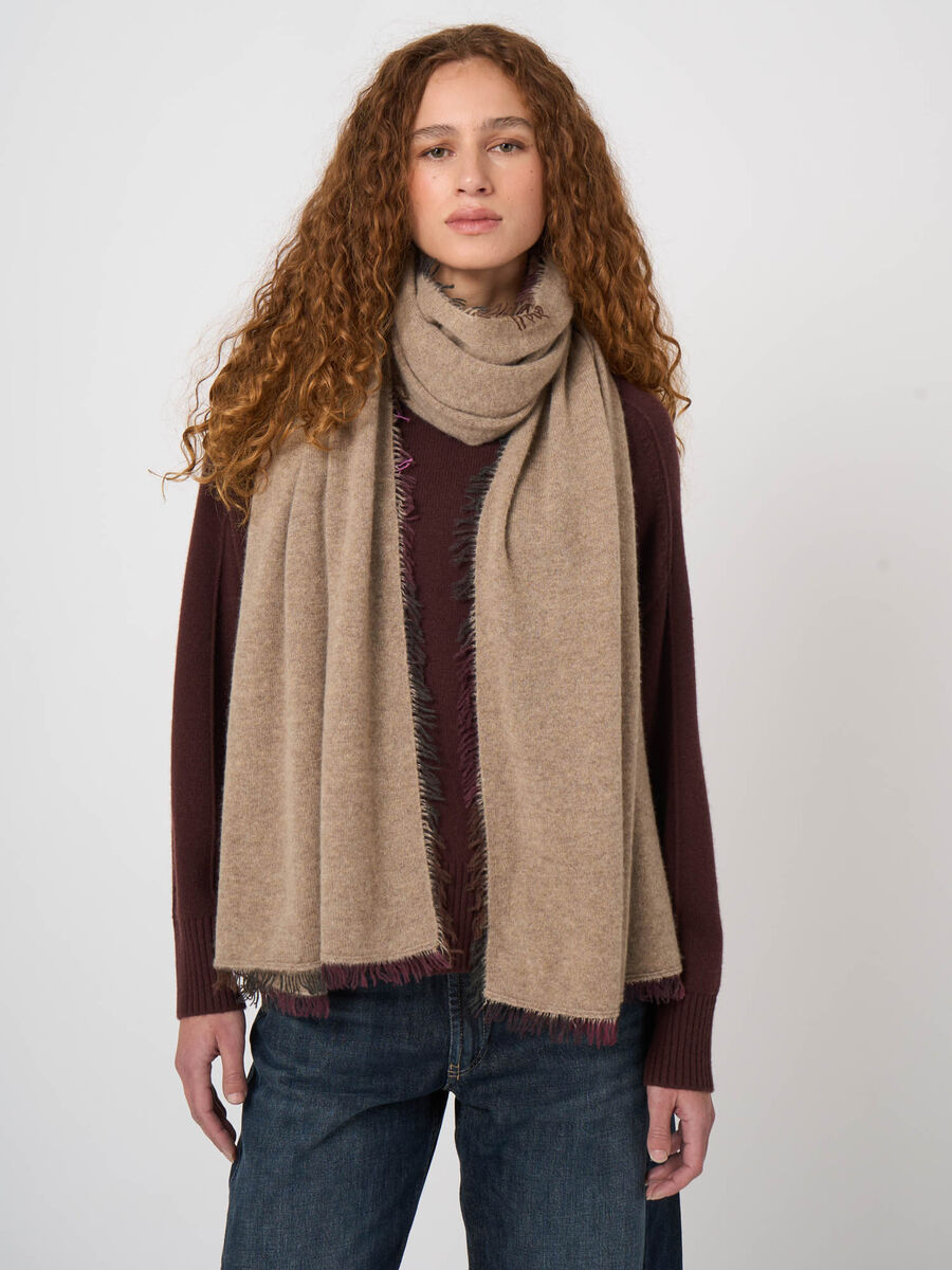 Fine-Knit Cashmere Long Scarf with Painted Fringes image number 5