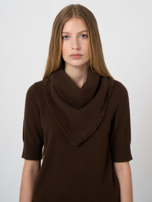 Fine-Knit Cashmere Square Scarf with Fringes