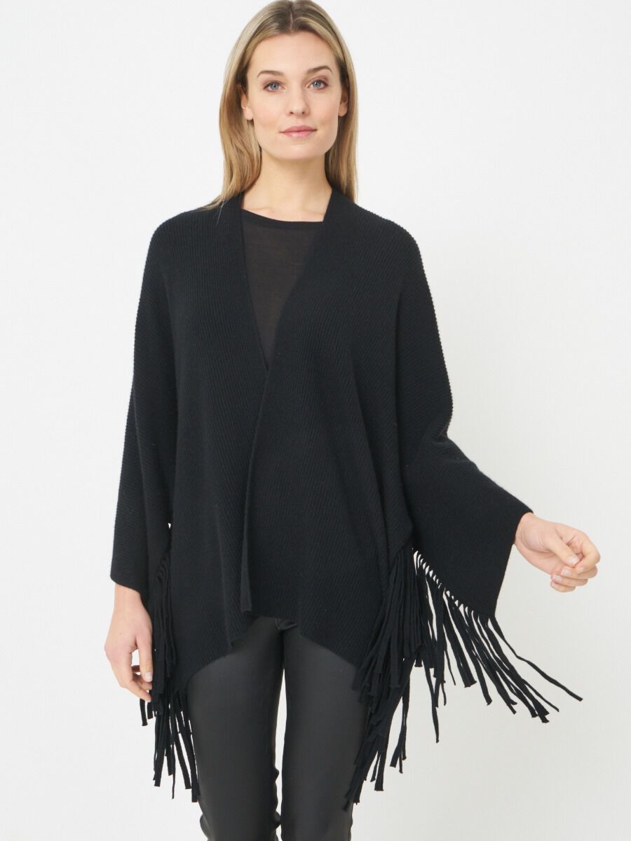 Cashmere blend cape with long fringes image number 0