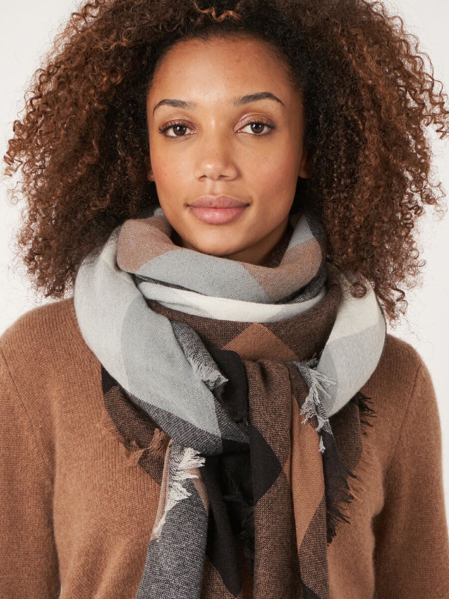 Cashmere blend woven check scarf image number 3