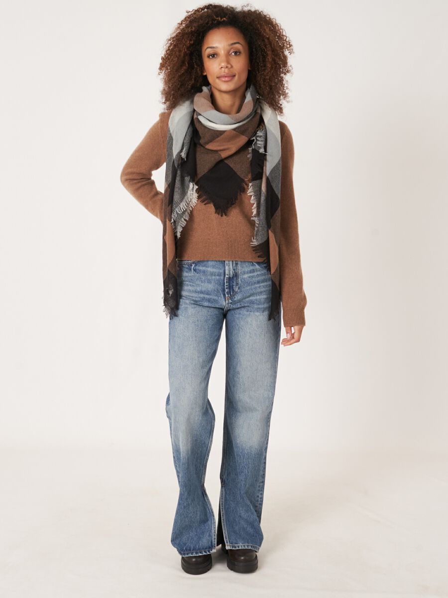 Cashmere blend woven check scarf image number 4