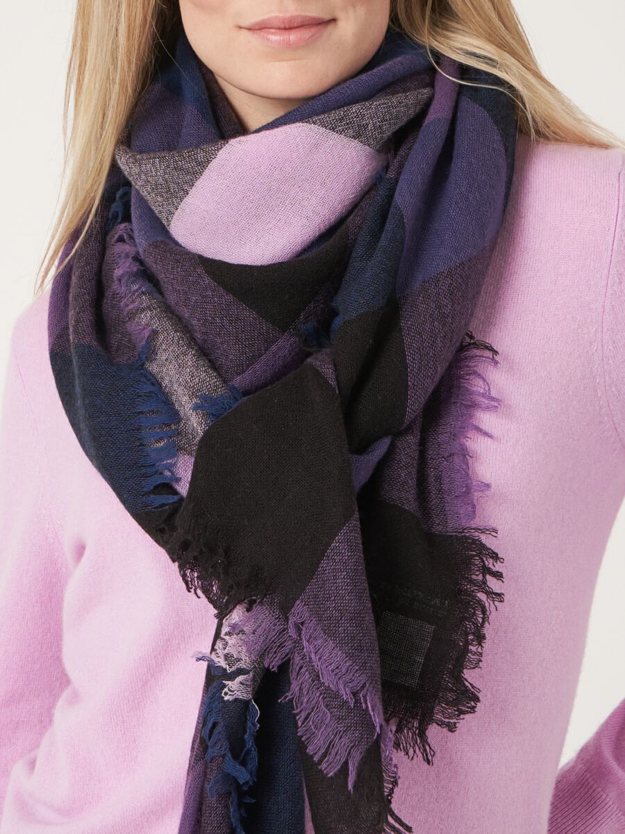 Cashmere blend woven check scarf image number 8