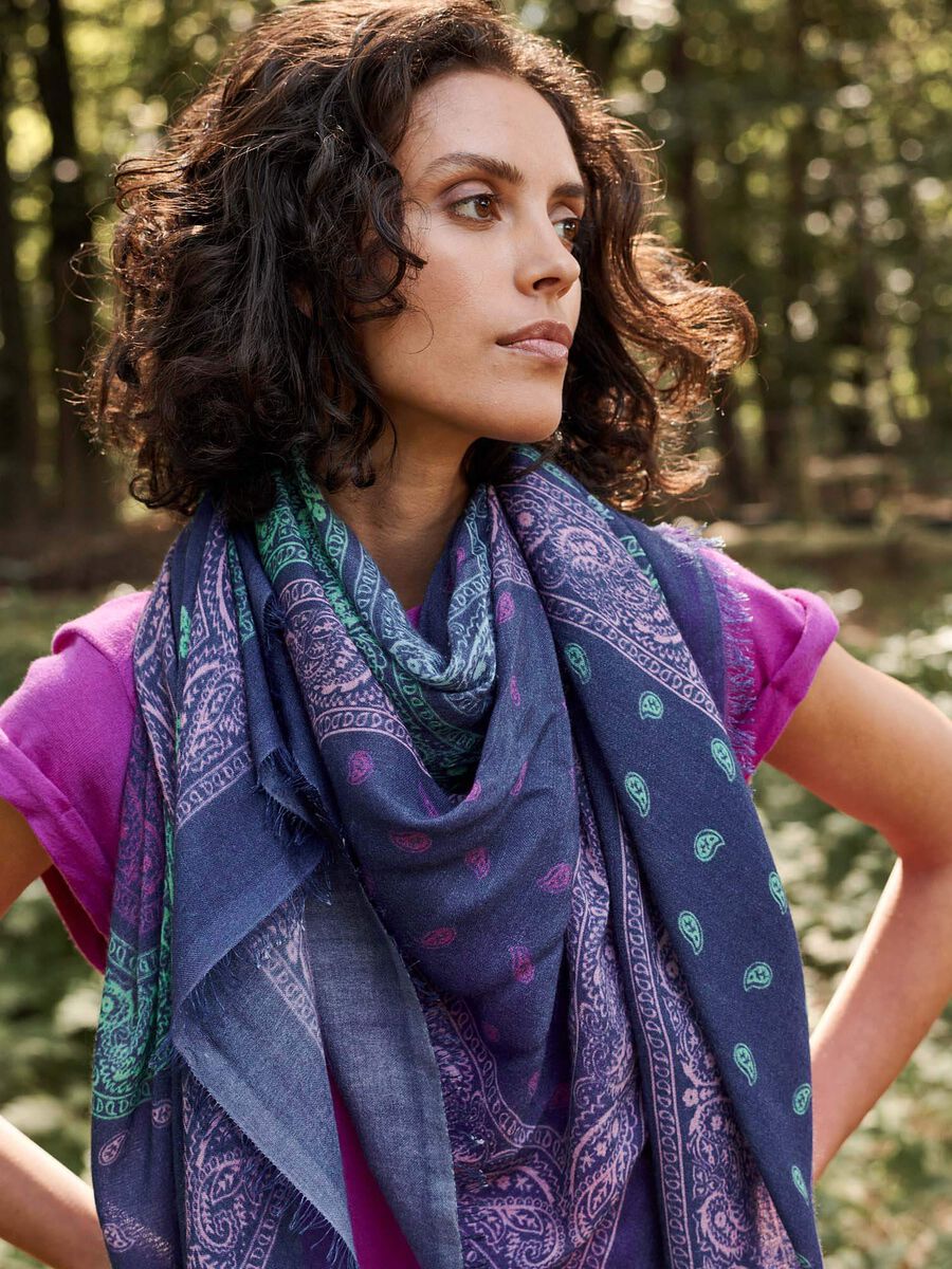 Sjaal met paisley print van cashmere-zijde mix image number 0