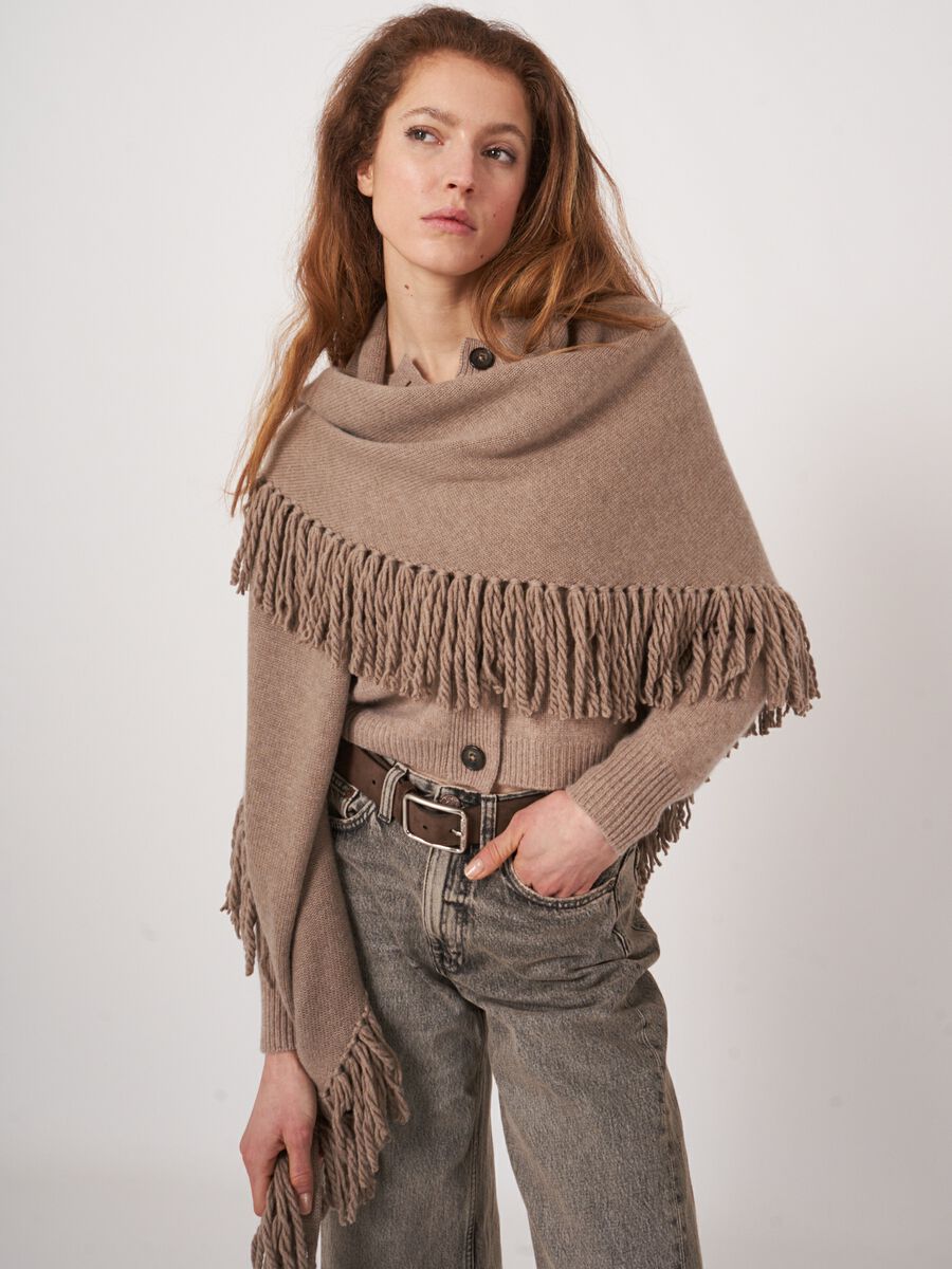 Triangular cashmere scarf with oversized fringes image number 0