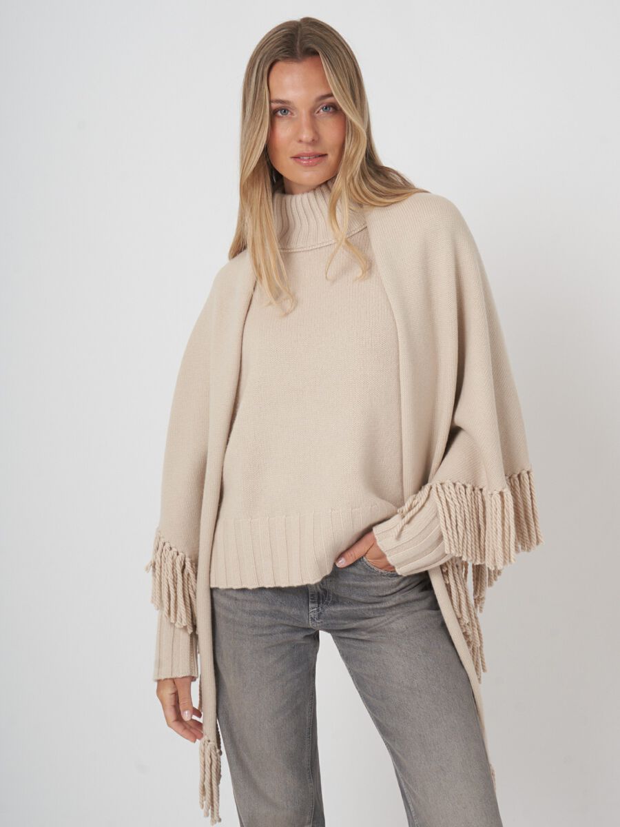 Grob gestrickter Kaschmir-Dreiecksschal mit Fransen image number 1