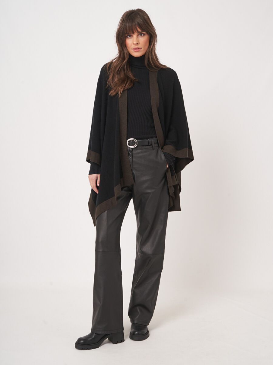 Kasjmiermix Poncho - stijlvol met contrastboord image number 1