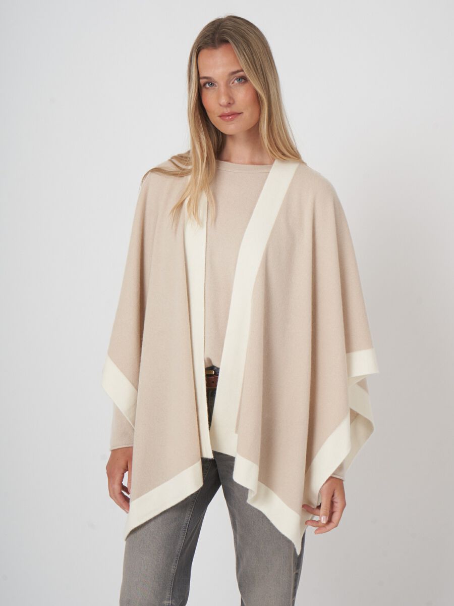 Kasjmiermix Poncho - stijlvol met contrastboord image number 3