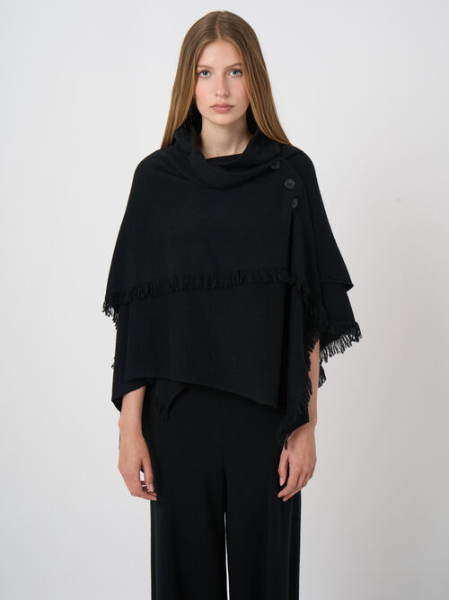 Poncho laine-cachemire &agrave; fermeture boutonn&eacute;e