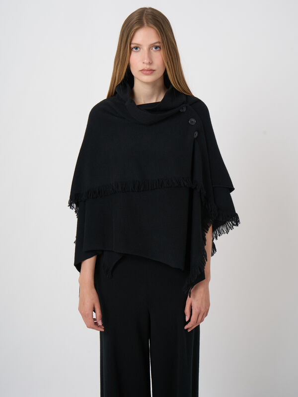 Wool-Cashmere Poncho with Button Closure image number 0
