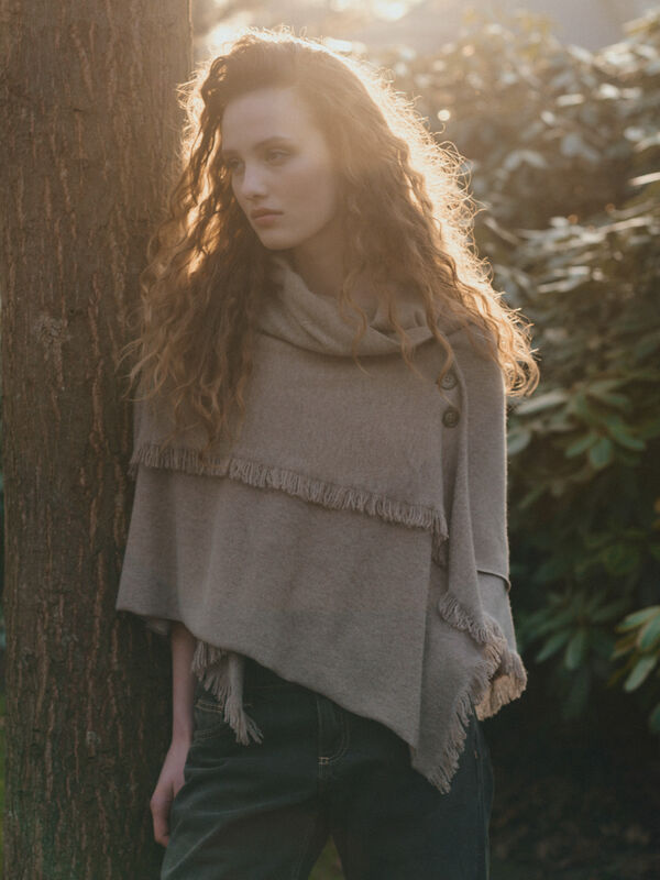 Wool-Cashmere Poncho with Button Closure image number 2