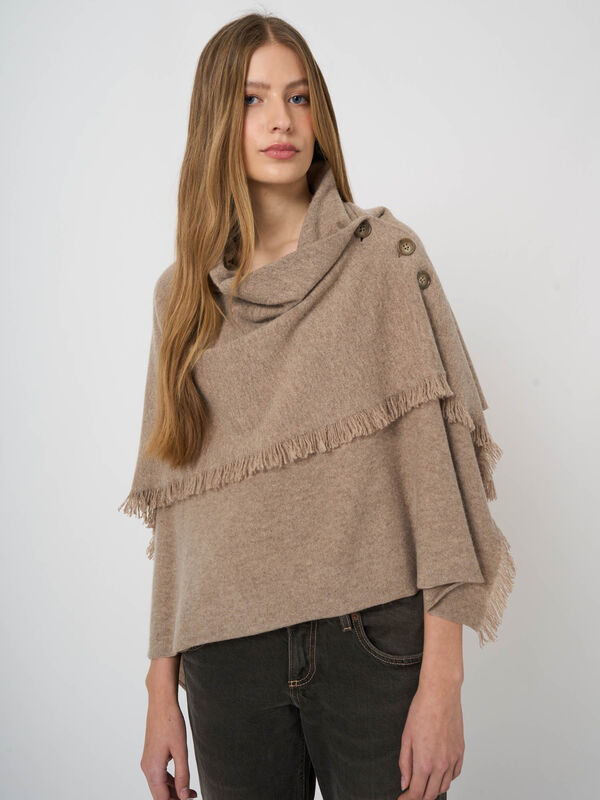 Wool-Cashmere Poncho with Button Closure image number 3