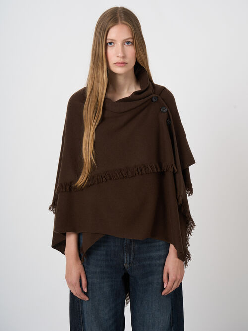 Poncho laine-cachemire &agrave; fermeture boutonn&eacute;e