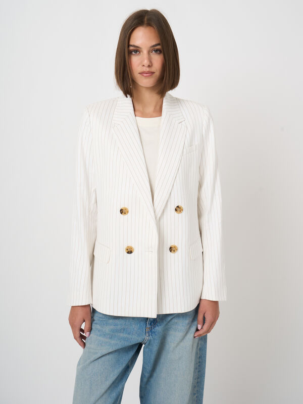 Striped linen blend blazer image number 0