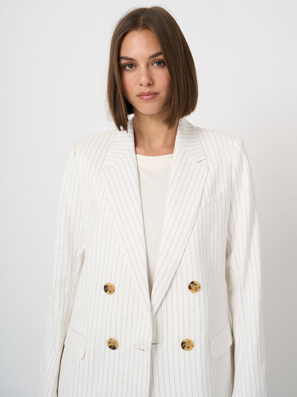 Striped linen blend blazer image number 3