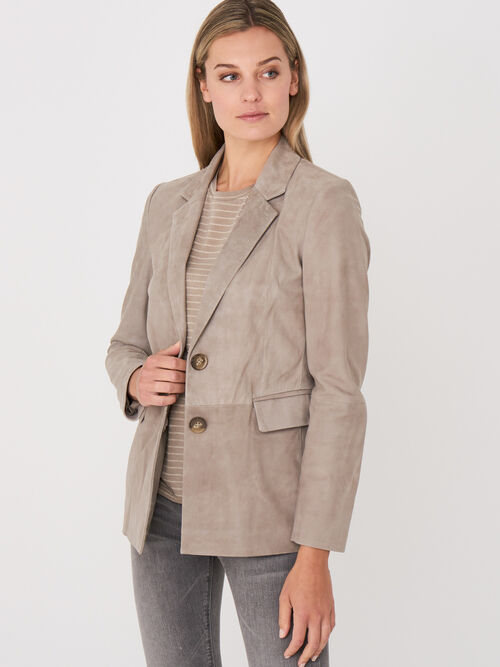 Suède blazer met getailleerde fit
