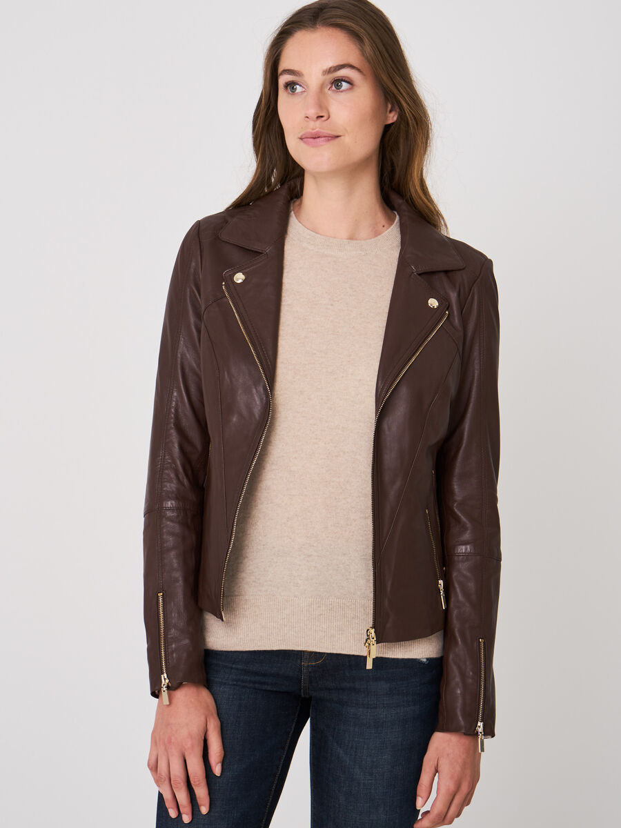 Women's leather biker jacket image number 0