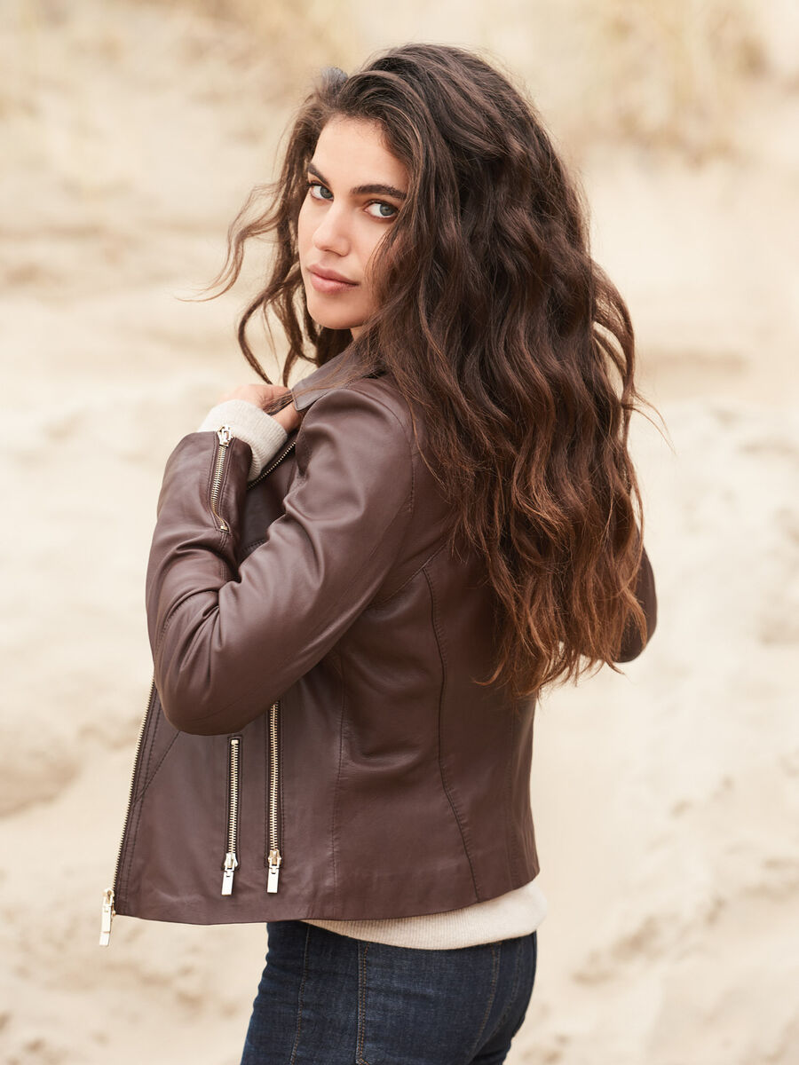 Dames biker jas van leer image number 3