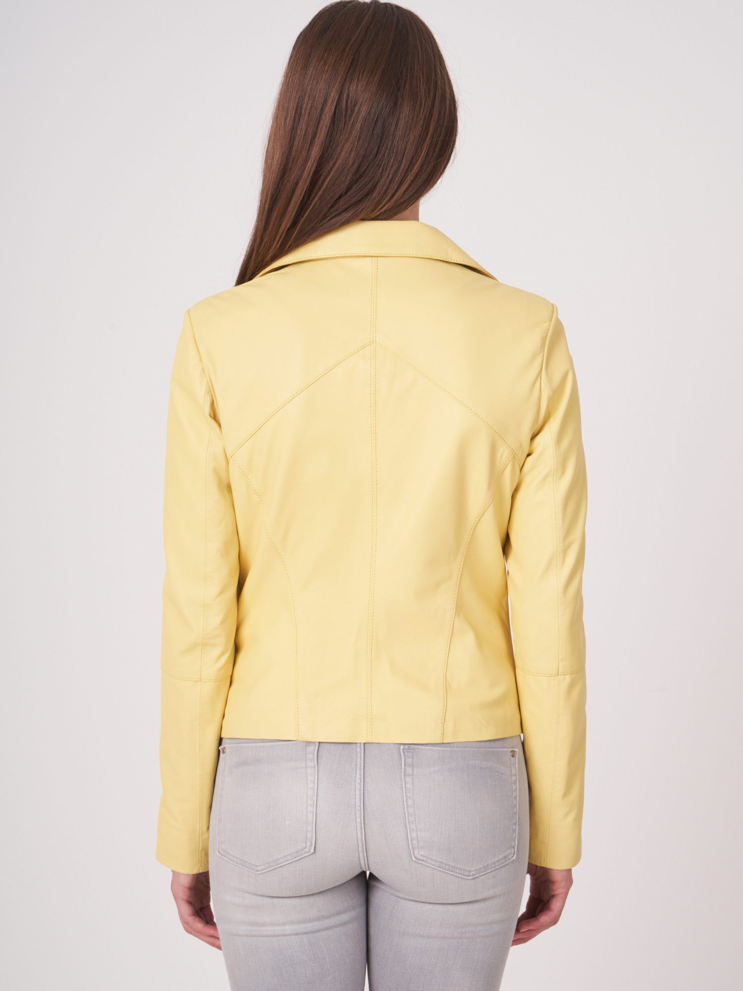 Women's mustard yellow leather on sale jacket