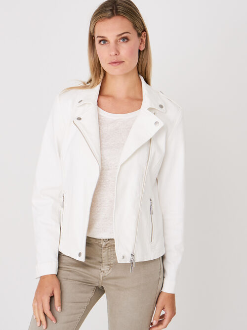 White denim biker jacket