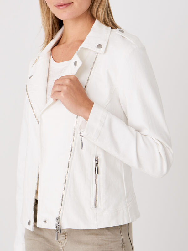 Veste de motard en denim blanc image number 2