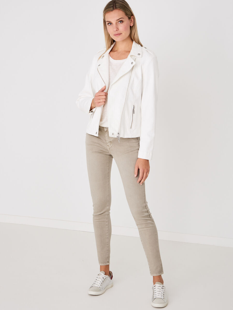 White denim biker jacket image number 3