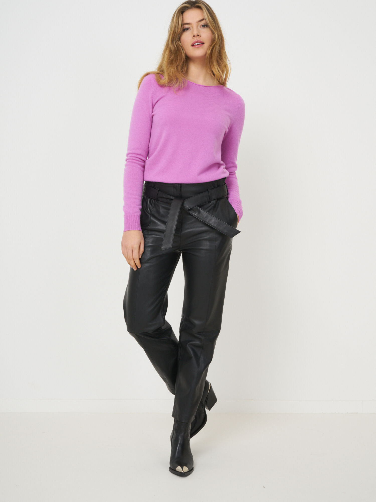 Loose fit leren broek met tailleband