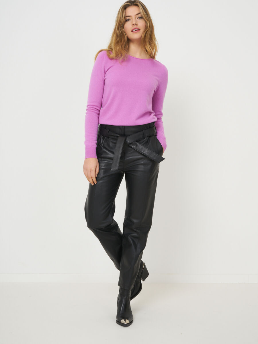 Pantalon en cuir de coupe ample avec ceinture image number 0