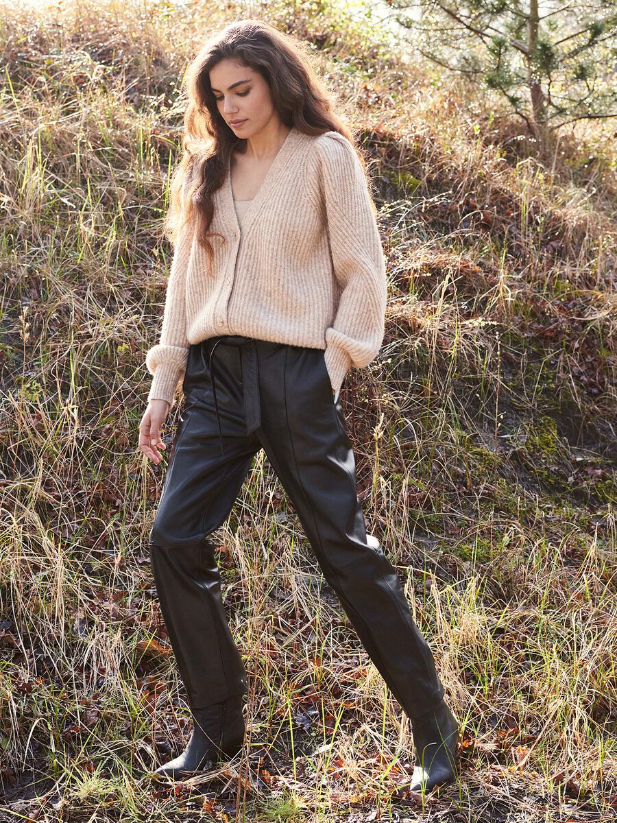 Loose fit leather pants with waist band image number 0