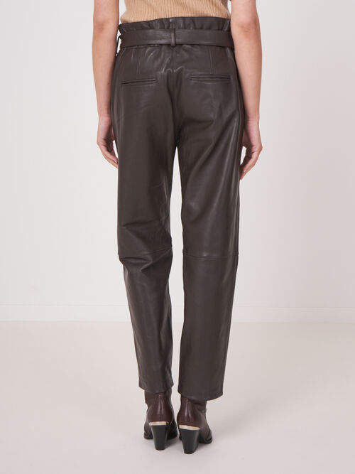 Loose fit leather pants with waist band