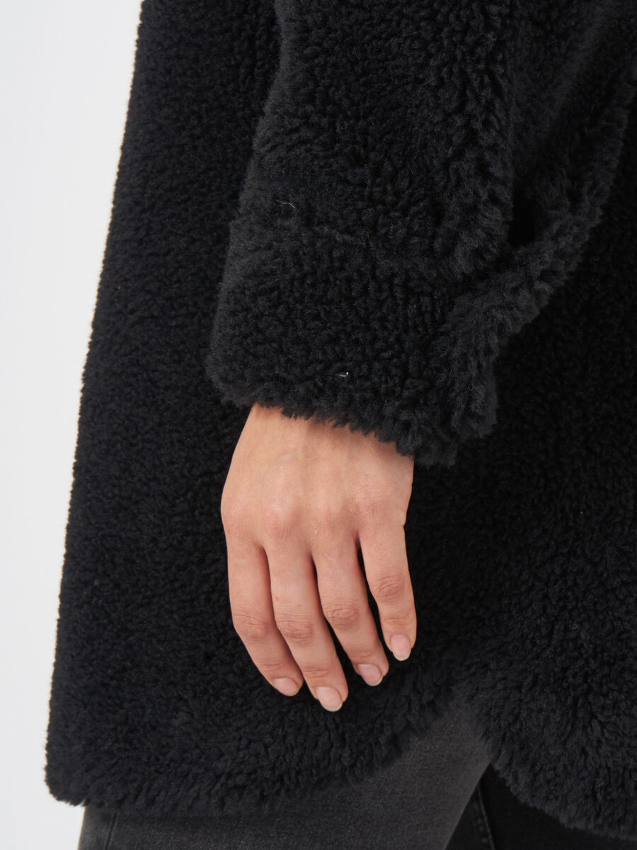 Mid length reversible faux shearling coat image number 2