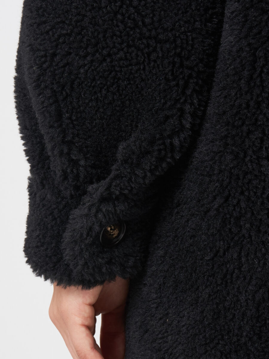 Mid length reversible faux shearling coat image number 3