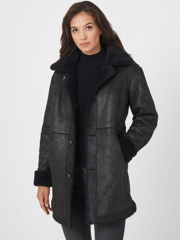Manteau faux shearling mi-long et r&eacute;versible  image number 4