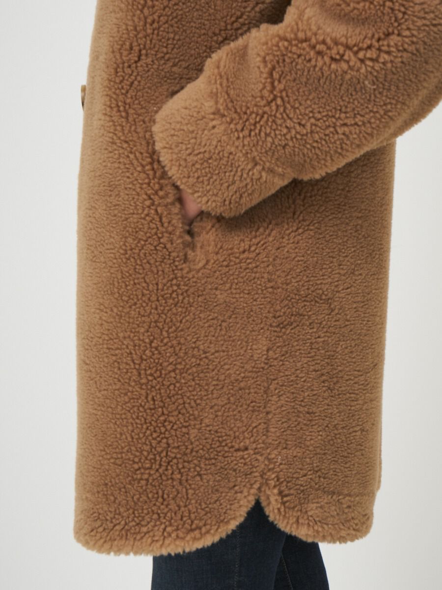 Mid length reversible faux shearling coat image number 2