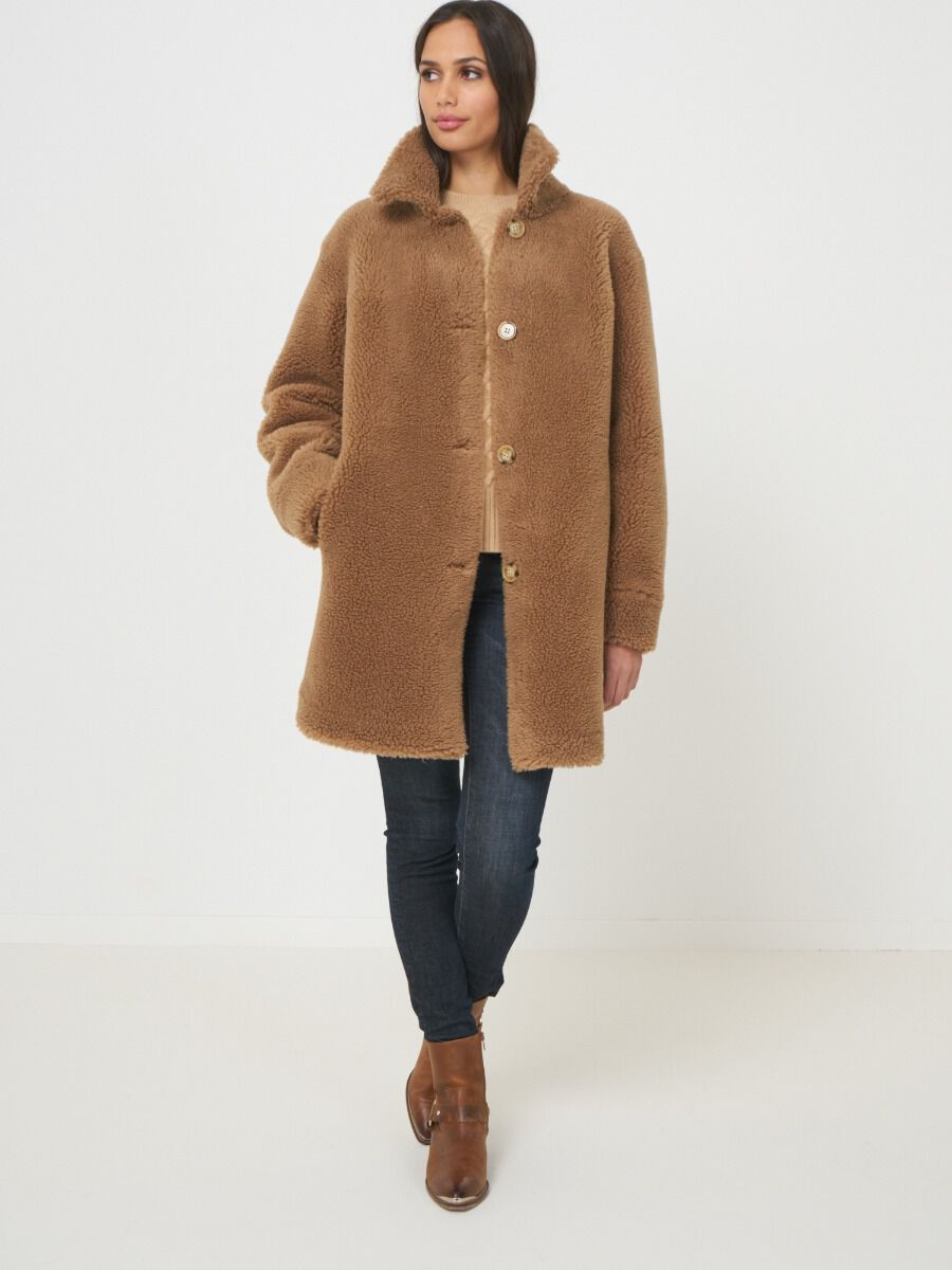Mid length reversible faux shearling coat image number 3