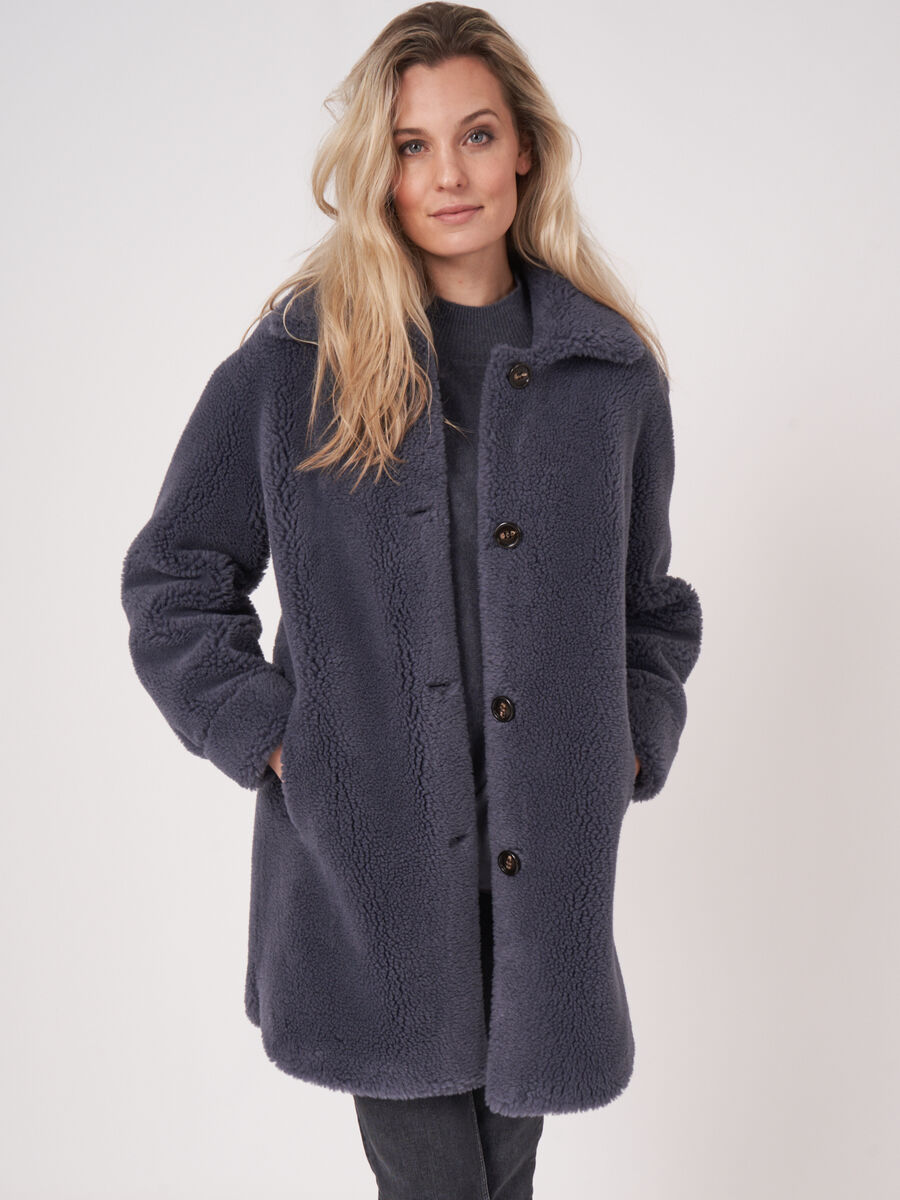 Mid length reversible faux shearling coat image number 0