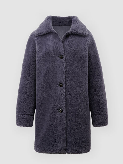 Omkeerbare wollen faux shearling jas