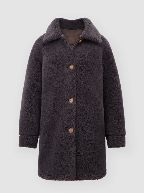 Omkeerbare wollen faux shearling jas