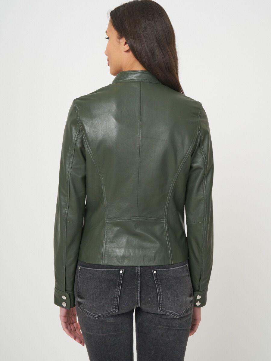 Fitted leather biker jacket