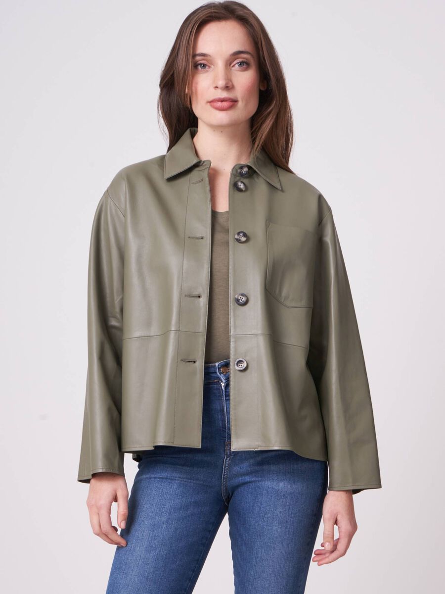 Loose fit leather shirt jacket image number 0