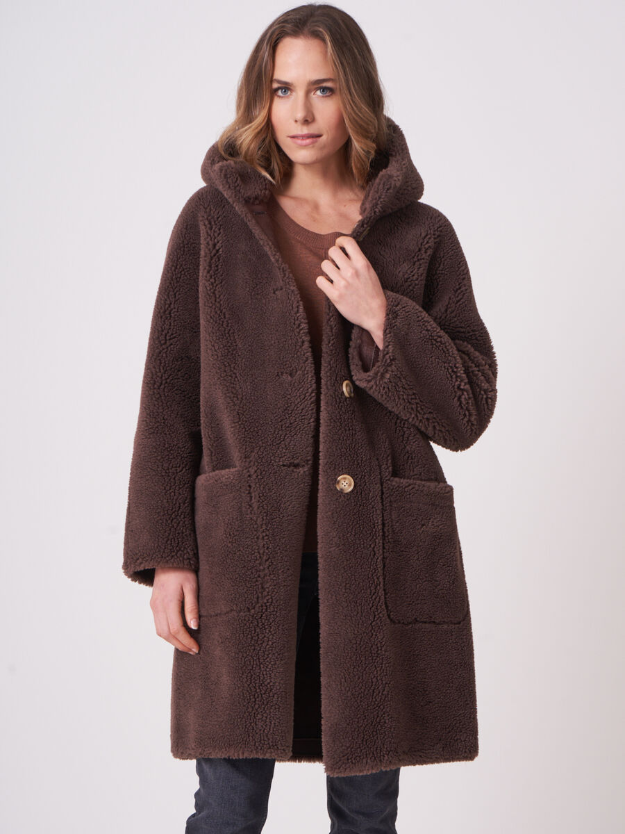  Reversible faux shearling coat with hood image number 0