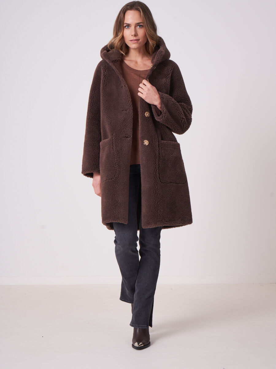 Reversible faux shearling coat with hood image number 4