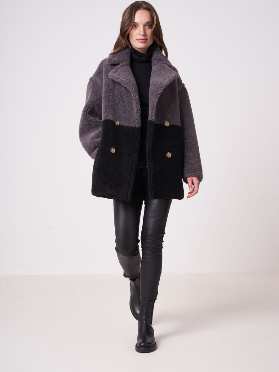 Manteau faux shearling bicolore image number 4