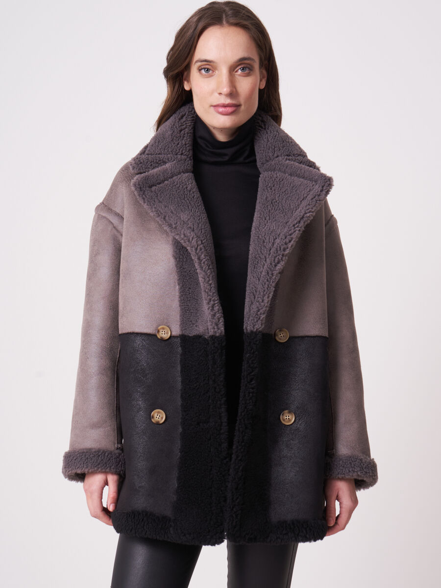 Manteau faux shearling bicolore image number 5