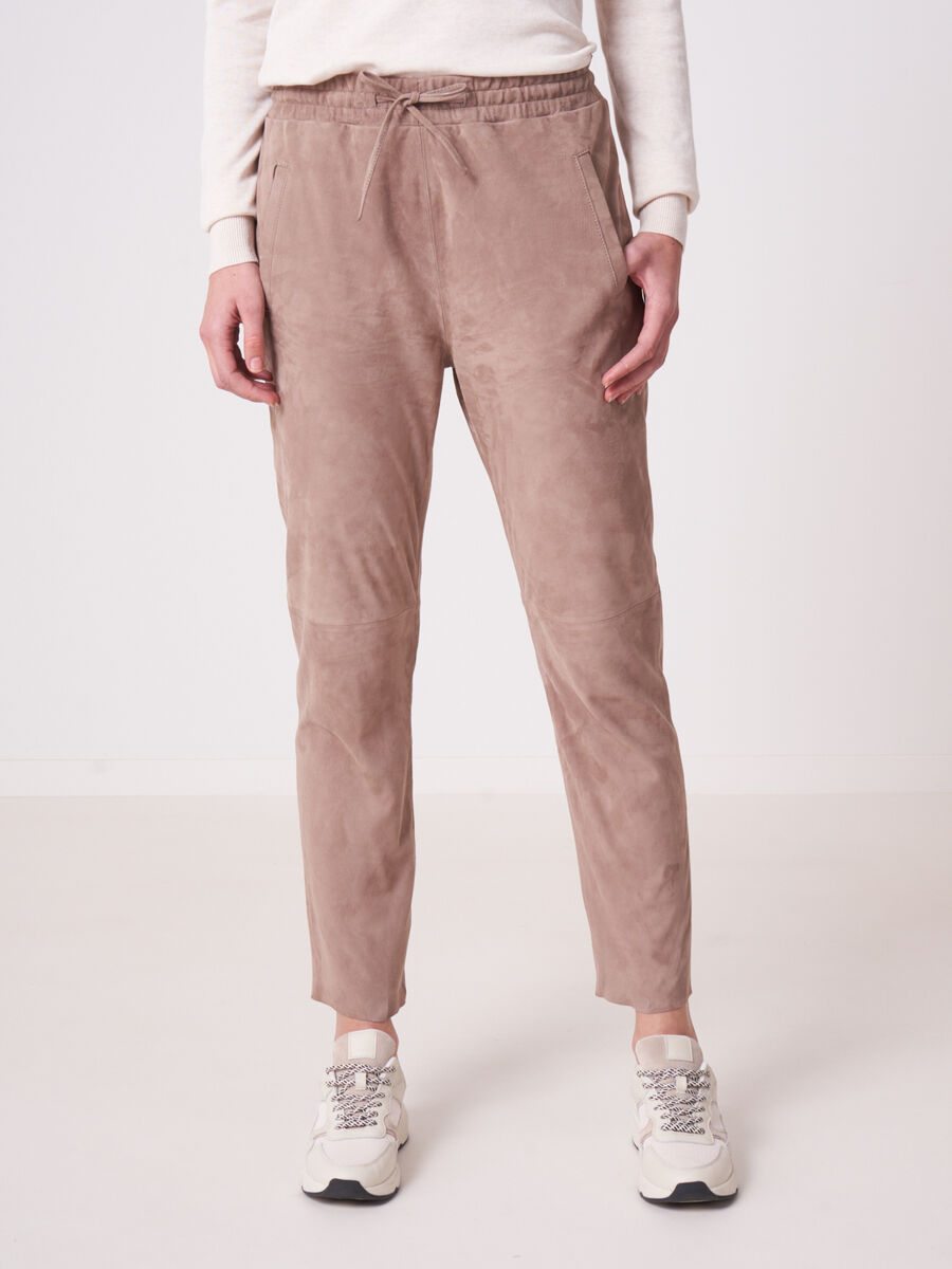 Pantalon en cuir velours avec taille élastique image number 0